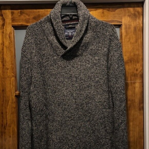 American Eagle Athletic Fit Shawl Neck Sweater Mottled Gray Wool Blend Large